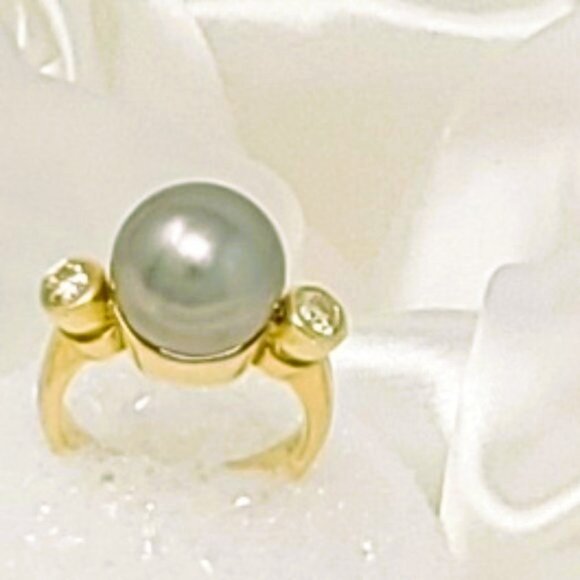 Diamond 0.45 carat BLACK PEARL12mm Ring 14K Yellow Gold - Picture 4 of 4